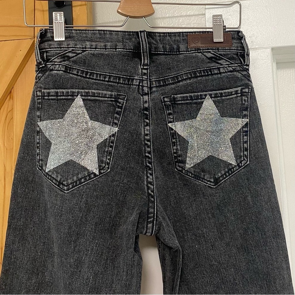 Rock & Roll Denim High Rise Star Print Relaxed Flare Jean - Picture 5 of 6